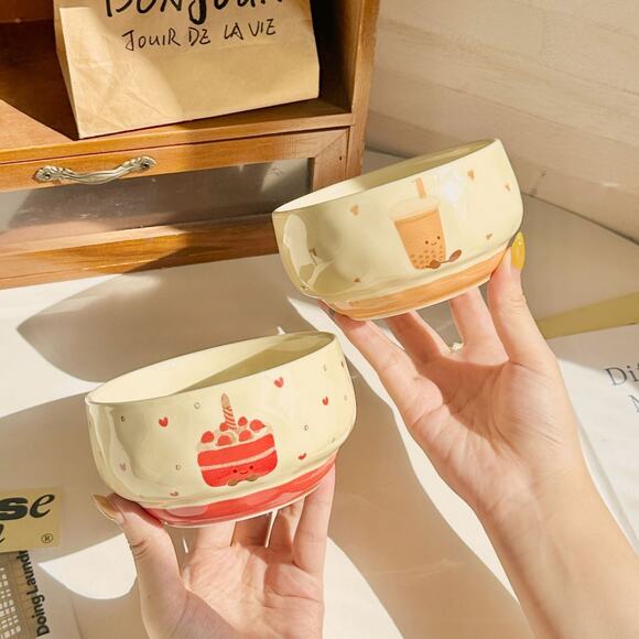 Adorable Ceramic Rice Bowl – Cute Underglaze Tableware set of 4 - Picture 4 of 8